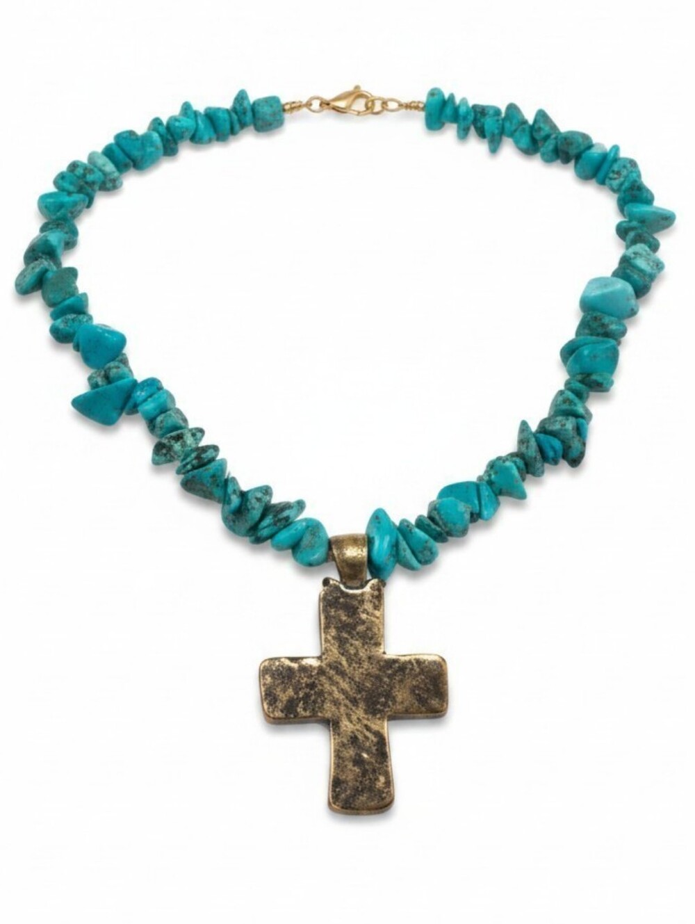 💙▪️ATTERRI▪️Gorgeous Turquoise  Gold Cross Semi Precious Stone 14" Necklace